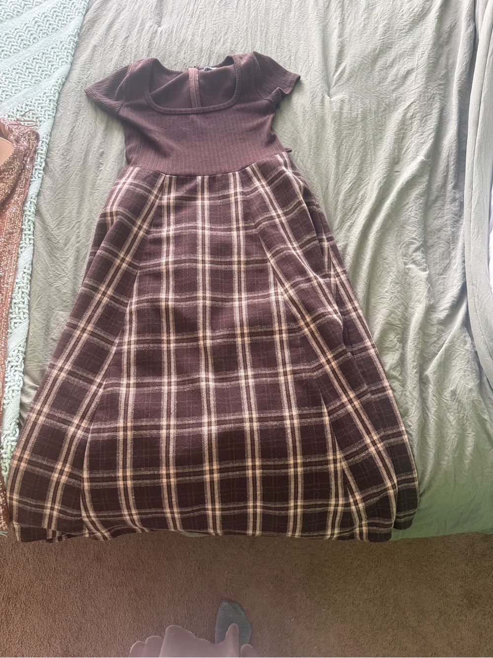 Fashion Nova Burgundy Plaid A-Line Midi Skirt